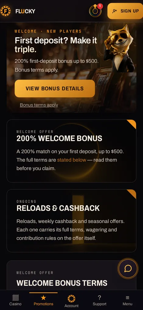 Flucky promotions on mobile